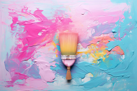 Paint brush on oil acrycic bright colourful background drowing.  Pink and blue abstract painting conceptの素材