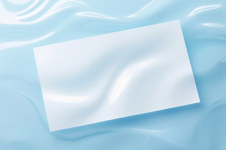 Abstract background of water frame paper sheet banner on blue wavy surface. Soft empty copy space plastic mockupの素材