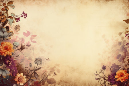 Soft beige retro empty copy space background with autumn flower blooming. Nostalgia conceptの素材