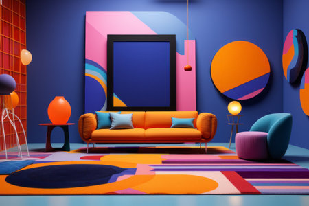 Modern pop art interior design with bright expressive colours. Colorful living roomの素材