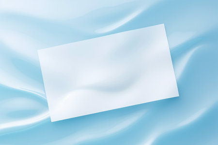 Sheet of paper mockup banner on blue water wave background. Soft empty copy space plastic templateの素材