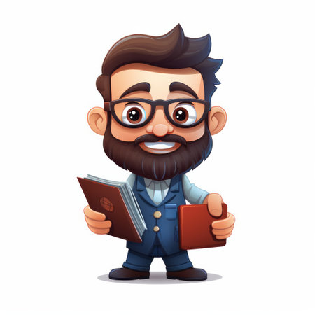 Handsome school teacher person man male in glasses cartoon character illustration, generative aiの素材