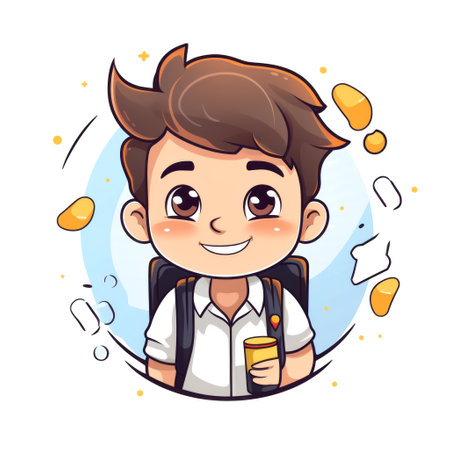 Cute cheerful smiling school boy icon flat style on white background, generative aiの素材