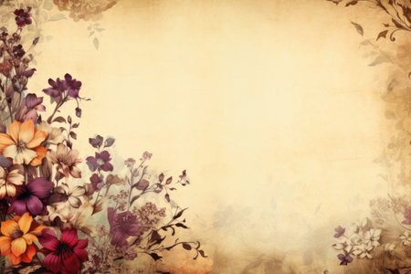 Flower blooming background with empty copy space in retro style. Nostalgia conceptの素材