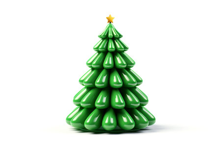 Plastic 3d New Year pine tree with golden star on top on white background. Merry Christmas conceptの素材