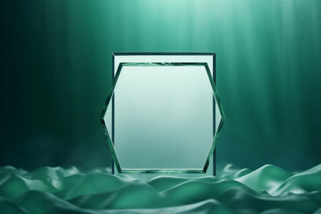 Empty frame mirror mockup underwater on ocean waves. Template with copy spaceの素材