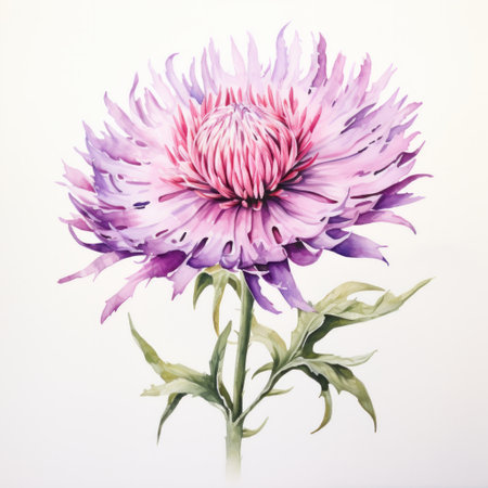 Purple watercolour cornflower knapweed centaurea flower blossom on white background. Spring blooming conceptの素材