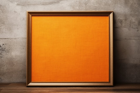 Wooden photo frame with grange canvas fabric on concrete wall. Empty copy space borderの素材