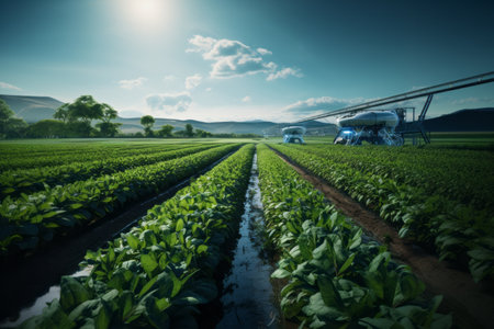 Ai powered farming embracing smart technology and robotics in agriculture. Smart future conceptの素材