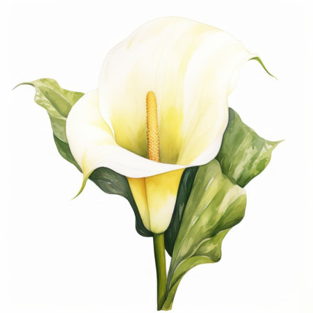 White yellow watercolour calla lily zantedeschia summer flower illustration on light background. Floral blossom conceptの素材