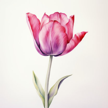 Pink peony colour watercolour tulip spring flower illustration on white background. Floral blossom conceptの素材