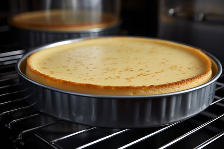 Baked cheese cake in oven home made desert. Pie cooking conceptの素材
