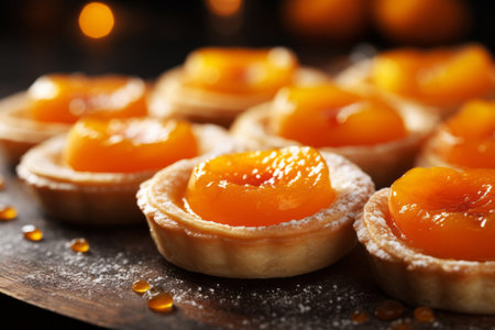 Delicious homemade baked apricot tartelettes. Home cooking conceptの素材