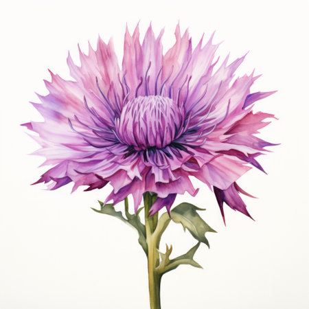 Violet watercolour cornflower knapweed centaurea flower blossom illustration. Spring blooming conceptの素材