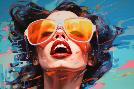 Modern pop art drawing captivating woman portrait poster. Contemporary painting with bright, colors. Retro conceptの素材