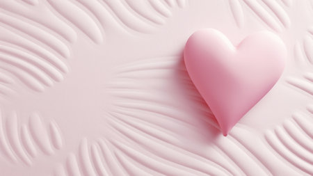 Soft pink 3d heart on textured background with wavy pattern minimal festive banner copy space for text. Saint Valentine's Day conceptの素材