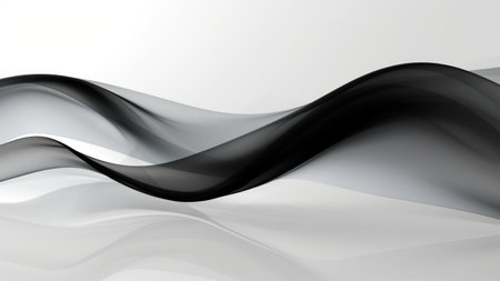 Abstract white black grey waves design with smooth curves and soft shadows on clean modern background. Fluid gradient motion of dynamic lines on minimal backdropの素材
