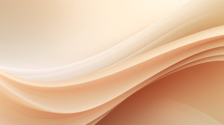 Abstract beige cream waves design with smooth curves and soft shadows on clean modern background. Fluid gradient motion of dynamic lines on minimal backdropの素材