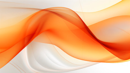 Abstract transparent orange waves design with smooth curves and soft shadows on clean modern background. Fluid gradient motion of dynamic lines on minimal backdropの素材