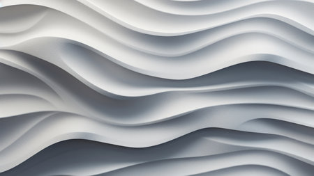 Abstract gypsum grey waves design with smooth curves and soft shadows on clean modern background. Fluid gradient motion of dynamic lines on minimal backdropの素材