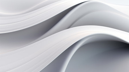 Abstract silver grey waves design with smooth curves and soft shadows on clean modern background. Fluid gradient motion of dynamic lines on minimal backdropの素材