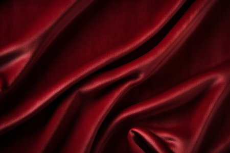 Elegant folds of a smooth deep red burgundy vinous satin velvet fabric with shadows and highlights background. Textile drapery conceptの素材