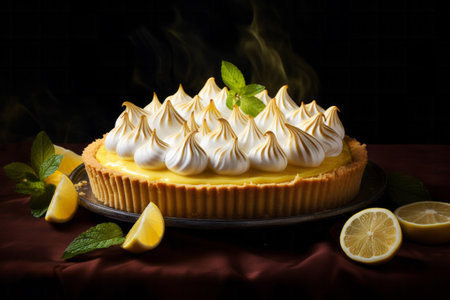Lemon pie cake dessert topped with perfectly browned meringue in a classic dessert presentation. Homemade bakery conceptの素材