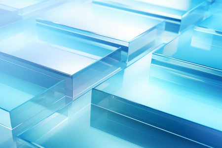 Transparent crystal ice blue glass podium platform in 3d style abstract background. Product placement conceptの素材