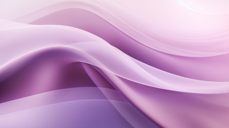 Abstract silk lavender violet waves design with smooth curves and soft shadows on clean modern background. Fluid gradient motion of dynamic lines on minimal backdropの素材