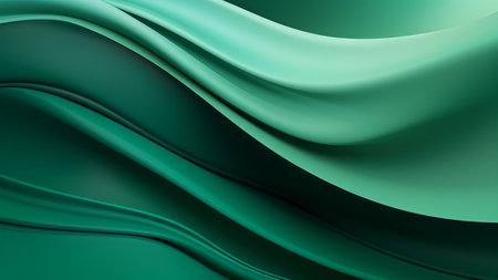 Abstract elegant sea green waves design with smooth curves and soft shadows on clean modern background. Fluid gradient motion of dynamic lines on minimal backdropの素材