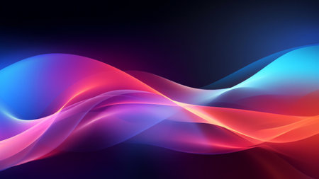 Abstract power neon pink purple waves design with smooth curves and soft shadows on clean modern background. Fluid gradient motion of dynamic lines on minimal backdropの素材