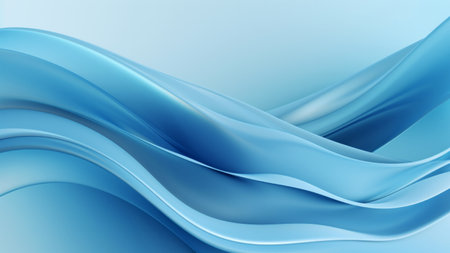 Abstract silk blue waves design with smooth curves and soft shadows on clean modern background. Fluid gradient motion of dynamic lines on minimal backdropの素材