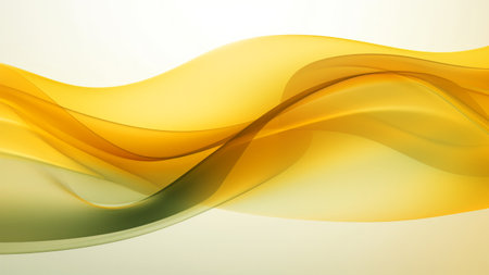 Abstract satin mustard olive waves design with smooth curves and soft shadows on clean modern background. Fluid gradient motion of dynamic lines on minimal backdropの素材