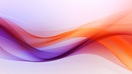 Abstract gentle violet orange waves design with smooth curves and soft shadows on clean modern background. Fluid gradient motion of dynamic lines on minimal backdropの素材