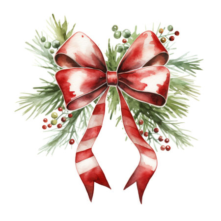 A decorative Christmas arrangement with a speckled bow and winter flora. Winter happy holidays conceptの素材