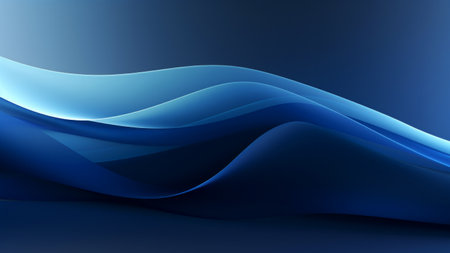 Abstract lightning navy blue waves design with smooth curves and soft shadows on clean modern background. Fluid gradient motion of dynamic lines on minimal backdropの素材
