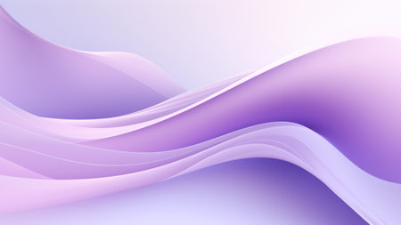 Abstract light lavender waves design with smooth curves and soft shadows on clean modern background. Fluid gradient motion of dynamic lines on minimal backdropの素材