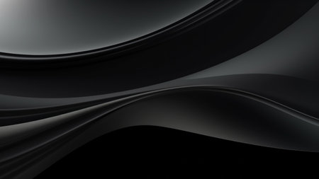Abstract satin black grey waves design with smooth curves and soft shadows on clean modern background. Fluid gradient motion of dynamic lines on minimal backdropの素材