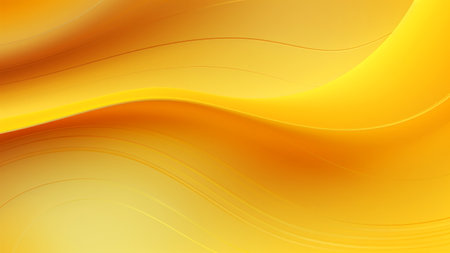 Abstract gentle yellow waves design with smooth curves and soft shadows on clean modern background. Fluid gradient motion of dynamic lines on minimal backdropの素材
