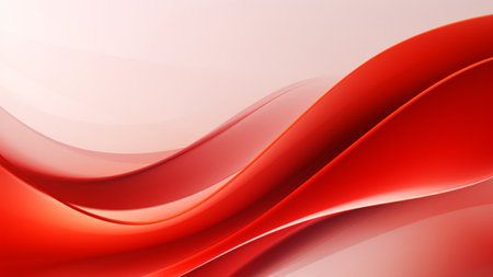 Abstract red and white waves design with smooth curves and soft shadows on clean modern background. Fluid gradient motion of dynamic lines on minimal backdropの素材