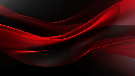 Abstract energy red and black waves design with smooth curves and soft shadows on clean modern background. Fluid gradient motion of dynamic lines on minimal backdropの素材