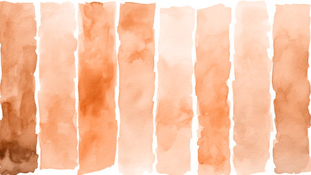 A watercolor painting palette featuring vertical stripes in shades of peach fuzz color. Modern trendy tone hue shadeの素材