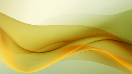 Abstract silk mustard olive waves design with smooth curves and soft shadows on clean modern background. Fluid gradient motion of dynamic lines on minimal backdropの素材