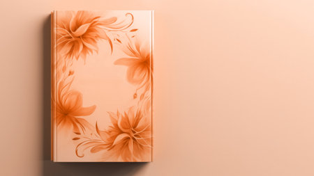 A hardcover note book with a floral design in peach fuzz color on minimal background. Modern trendy tone hue shadeの素材