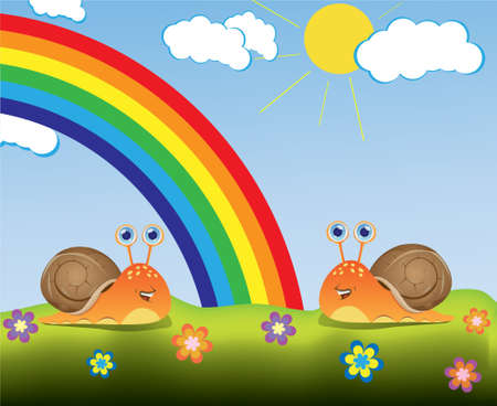 Happy Cartoon Snailsのイラスト素材