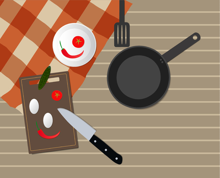 Table in kitchen ingredient wooden freshのイラスト素材