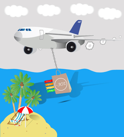 discount on vacation flying landscape oceanのイラスト素材