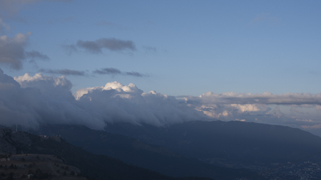 mountains with clouds and valleyの写真素材