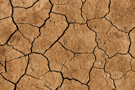 The cracked, dried earth is yellow. A desert without water. Arid ground. Thirst for moisture on a lifeless space. Ecological situation in the world.Saving water and natural resources.Undeveloped soilの写真素材