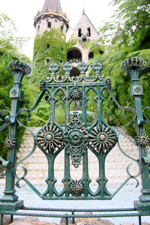 Closeup picture of iron decorative fenceの写真素材
